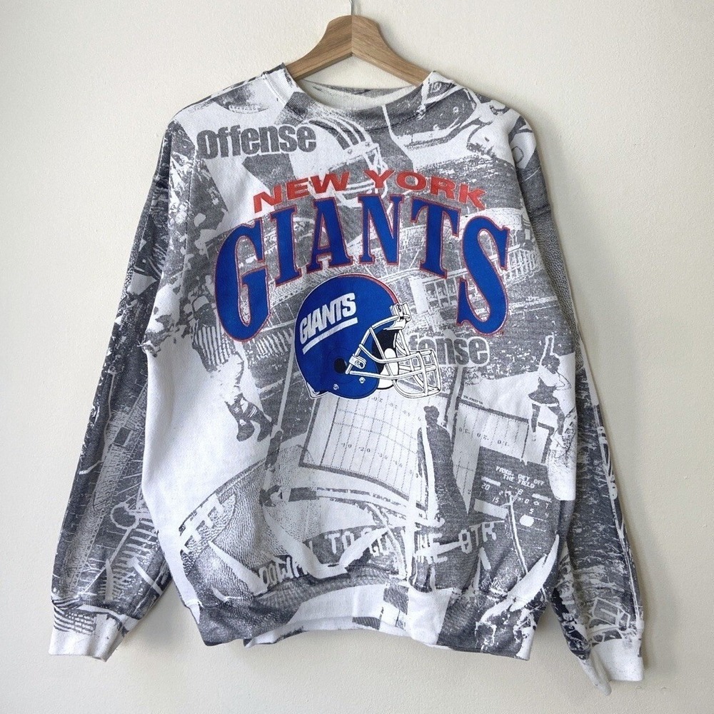 Vintage 90's New York Giants NFL AOP Helmet Graphic Sweatshirt - M/L